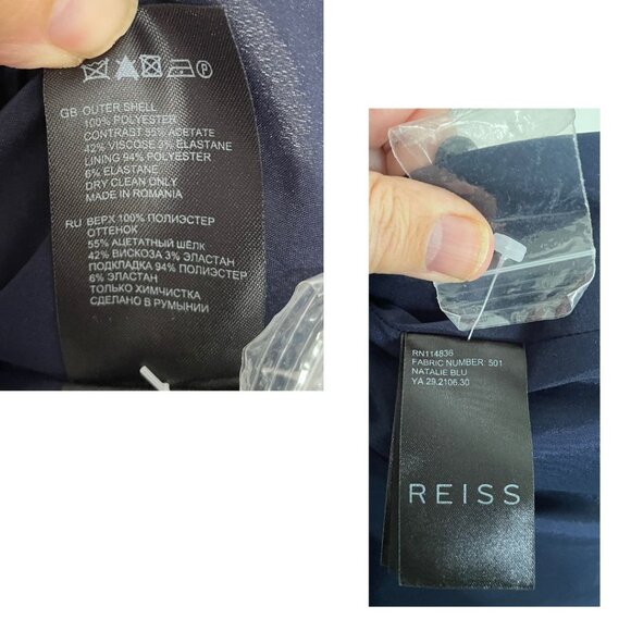 Reiss Natalie Blu Jacquard Mini Dress Sz 4 Fit & Flare Navy Blue Black - Picture 9 of 9